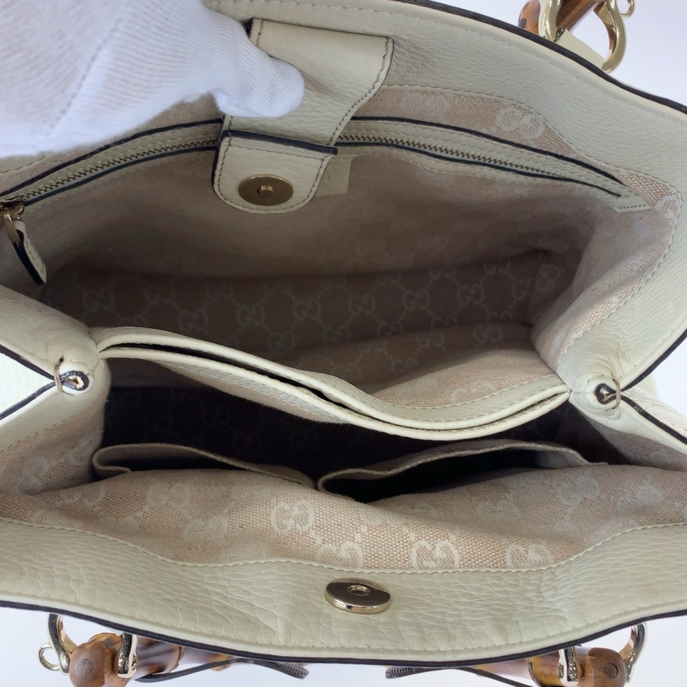 GUCCI Bamboo Ivory Brown Gold Hardware Leather 308360 Shoulder Bag Handbag 2w... - Picture 8 of 9